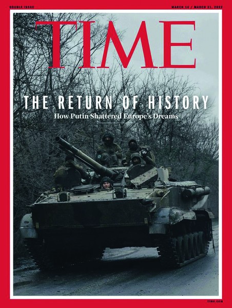 Das Titelbild des Time-Magazins, ein russischer Panzer mit zwei Soldaten